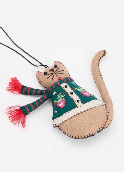 Meander Kat met sjaal 11 cm - detail 3 donkergroen