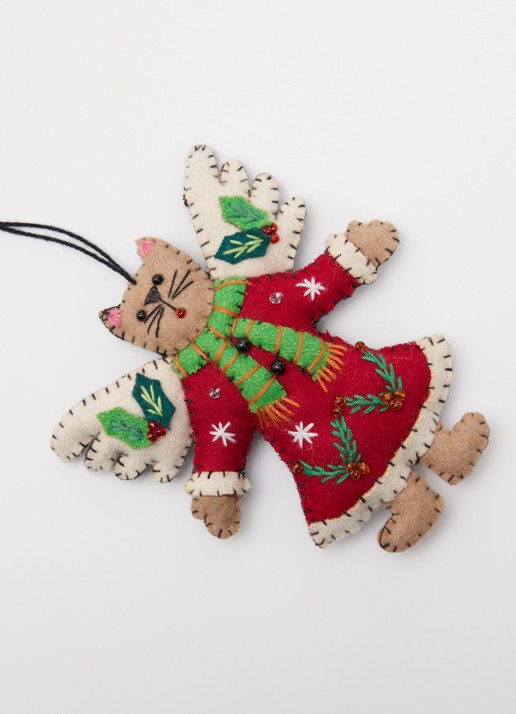Meander Kat met vleugels kertshanger 11 cm - detail rood