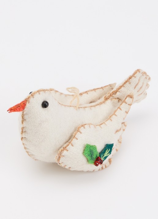 Meander Kerst duif kersthanger 7 cm - detail wit