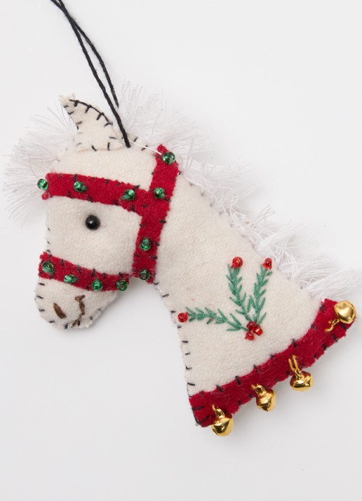 Meander Paard met hulst kersthanger 10 cm - detail 3 wit
