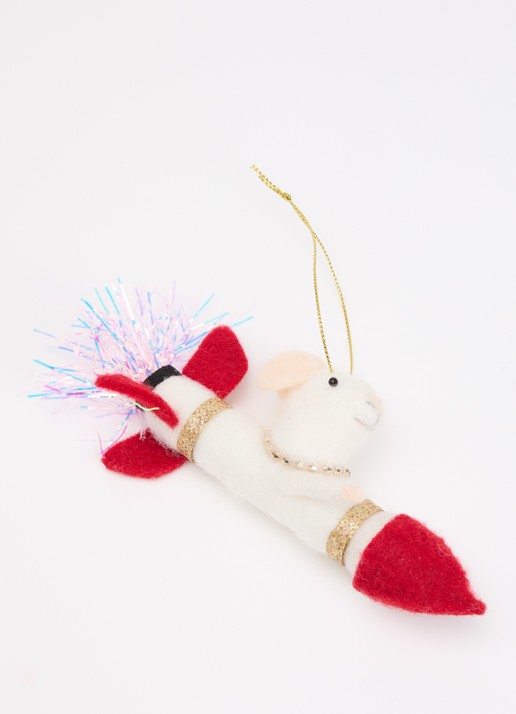 Meander Raket met muis kersthanger 6 cm - detail ivoor