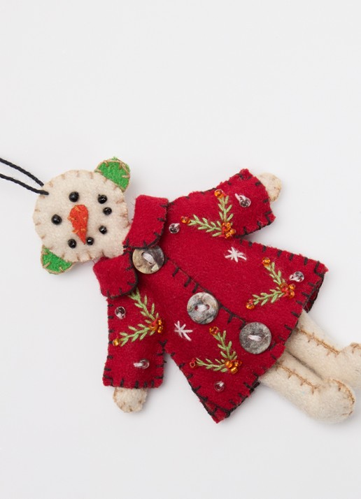Meander Sneeuwpop met kerstjas 10,5 cm - detail multicolor