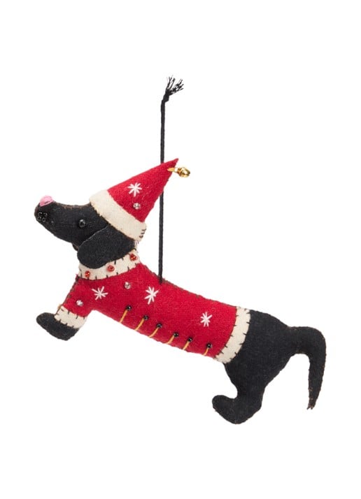 Meander Teckel met trui en kerstmuts kersthanger 10 cm