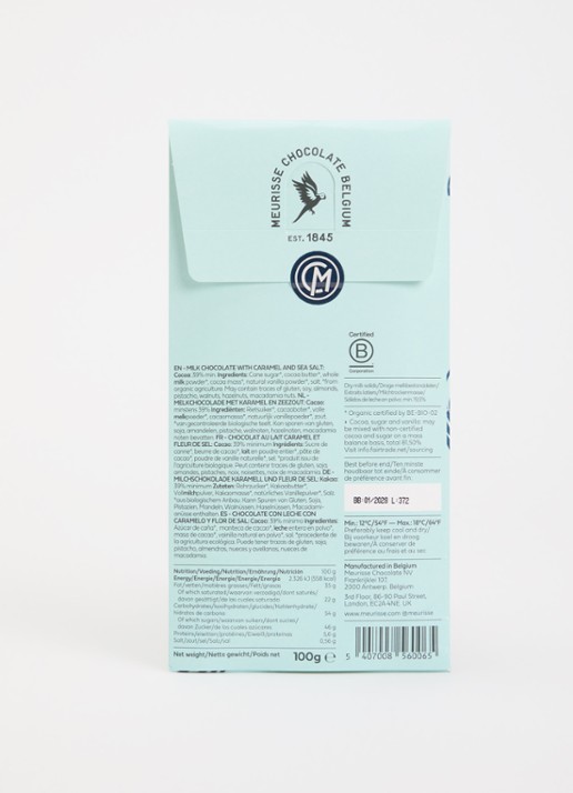 Meurisse Caramel Seasalt melk chocoladereep 100 gram - detail undefined