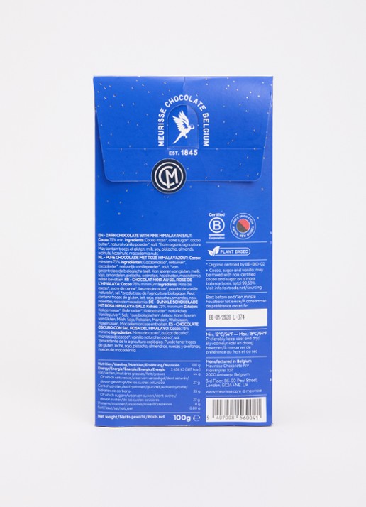 Meurisse Himalayan Salt pure chocoladereep 100 gram - achterkant 3 undefined