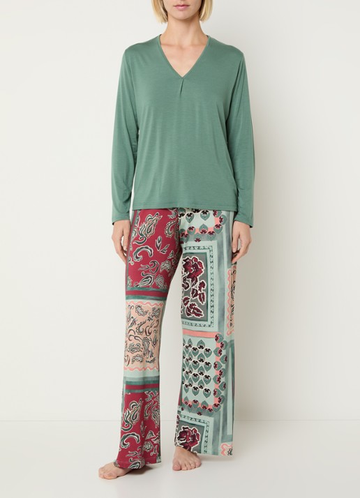 Mey Pyjamabroek met print - voorkant 2 zeegroen