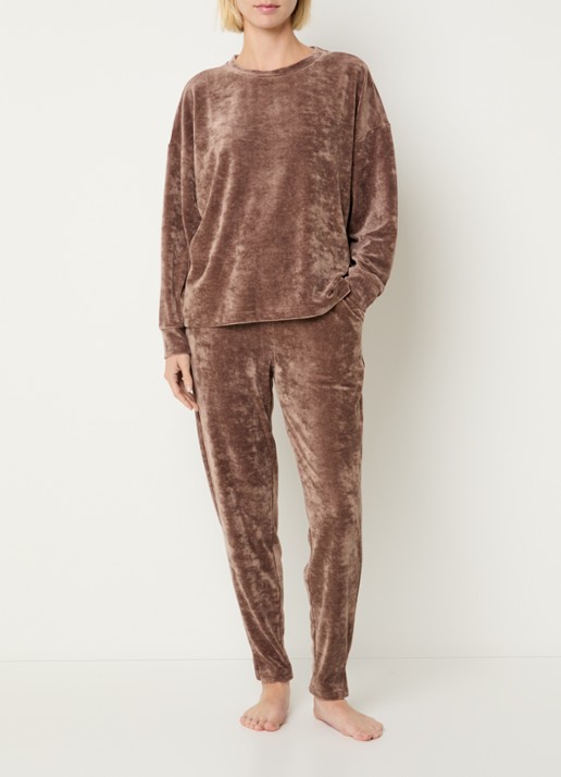 Mey Pyjamabroek van fluweel met steekzakken - voorkant 4 lichtbruin