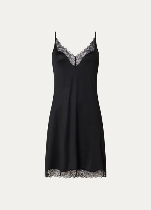 Mey Slipdress van satijn met kant - voorkant zwart