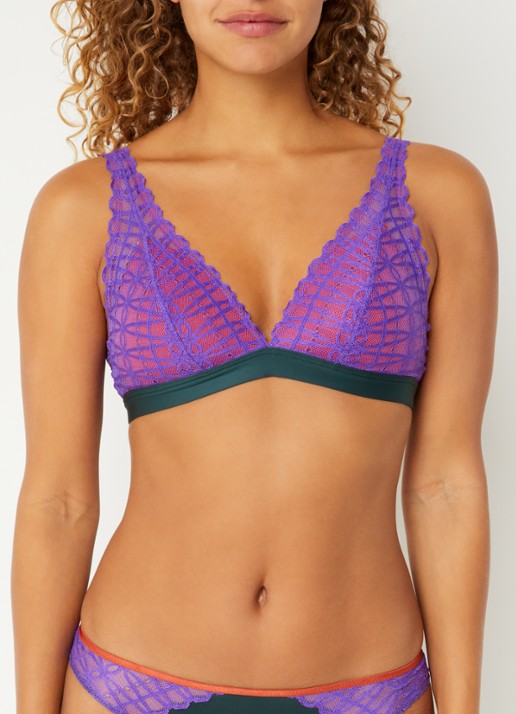 Mey Voorgevormde plunge bh met overlay van mesh - voorkant 2 paars