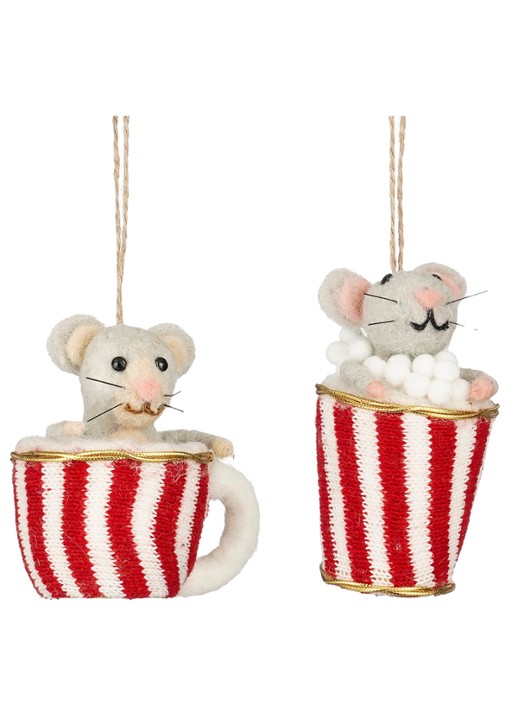 Mica Decorations Muis in beker kersthanger 11 cm set van 2