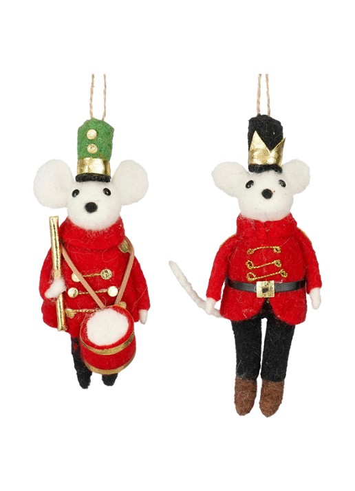 Mica Decorations Muis met trommel kersthanger 16 cm set van 2