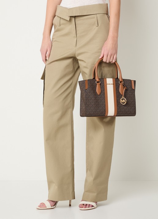 Michael Kors Becca handtas met logoprint en afneembare schouderriem  - voorkant 3 bruin