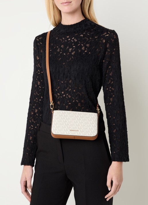 Michael Kors Bryant crossbodytas met logoprint en afneembare schouderriem  - voorkant 3 gebroken wit