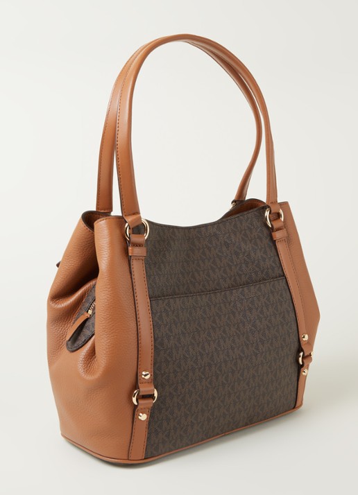 Michael Kors Carrie Large schoudertas met logoprint - detail 2 bruin