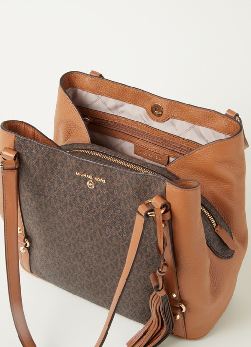 Michael Kors Carrie Large schoudertas met logoprint - detail 3 bruin