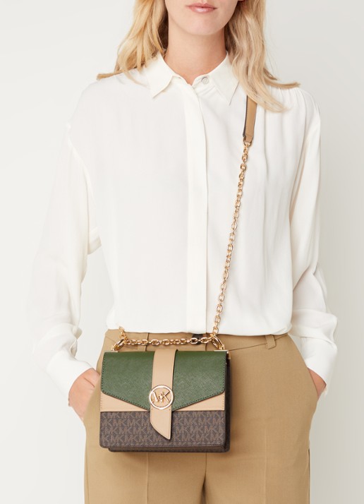 Michael Kors Greenwich Small Color-Block crossbodytas met logoprint - voorkant 2 donkergroen