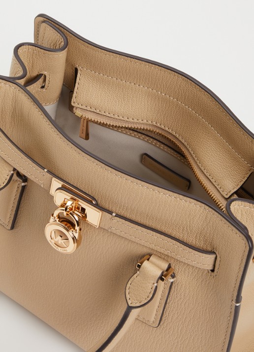 Michael Kors Hamilton handtas van leer met afneembare schouderriem - detail khaki