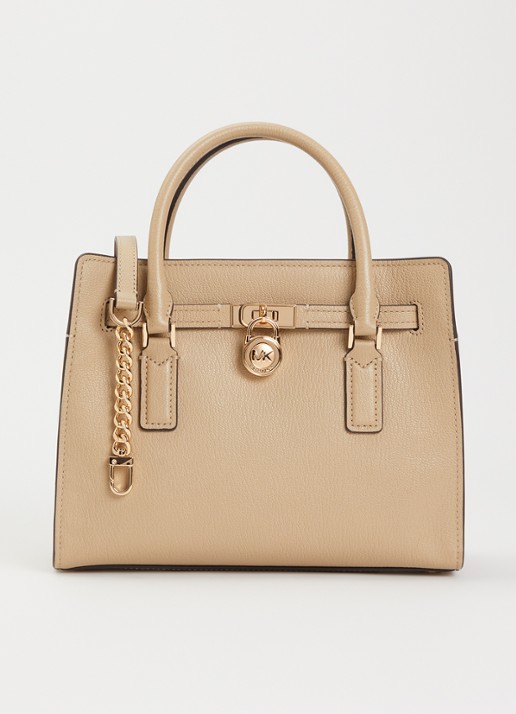 Michael Kors Hamilton handtas van leer met afneembare schouderriem - voorkant 4 khaki