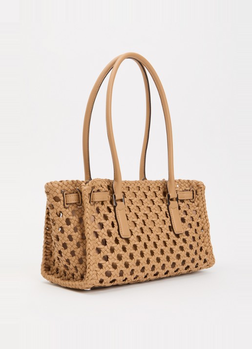 Michael Kors Hamilton schoudertas met gespdetail  - achterkant lichtbruin