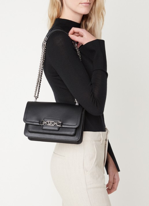 Michael Kors Heather Large schoudertas met logoprint - voorkant 2 diepzwart