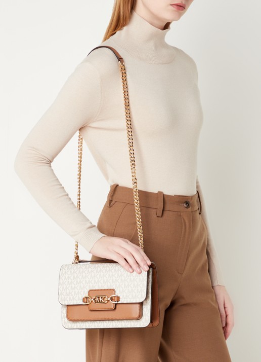 Michael Kors Heather Large schoudertas met logoprint - voorkant 3 beige