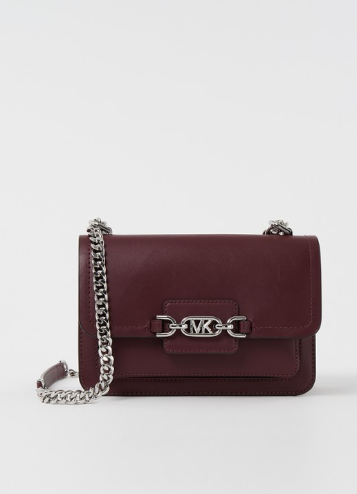 Michael Kors Heather Large schoudertas van leer - voorkant bordeauxrood