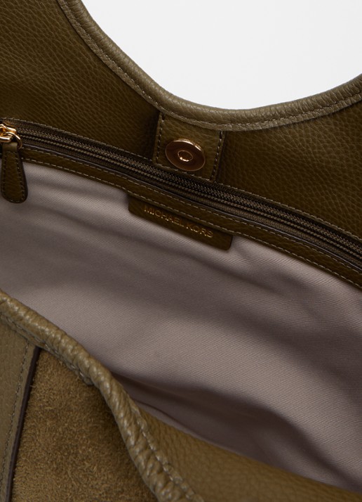 Michael Kors Henly Large shopper van leer met details van suède - detail olijfgroen