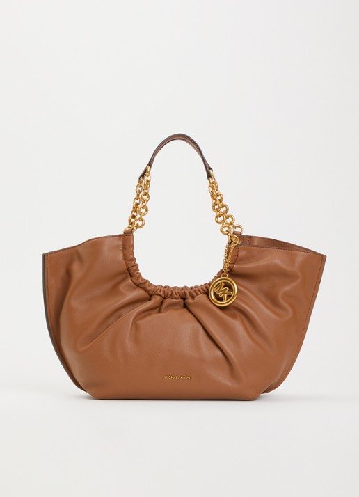 Michael Kors Indie schoudertas van leer - voorkant beige