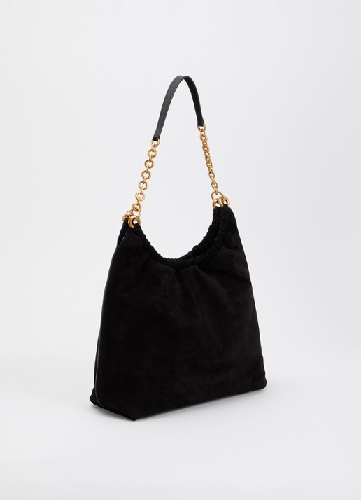 Michael Kors Indie schoudertas van suéde met kettingdetail  - achterkant zwart