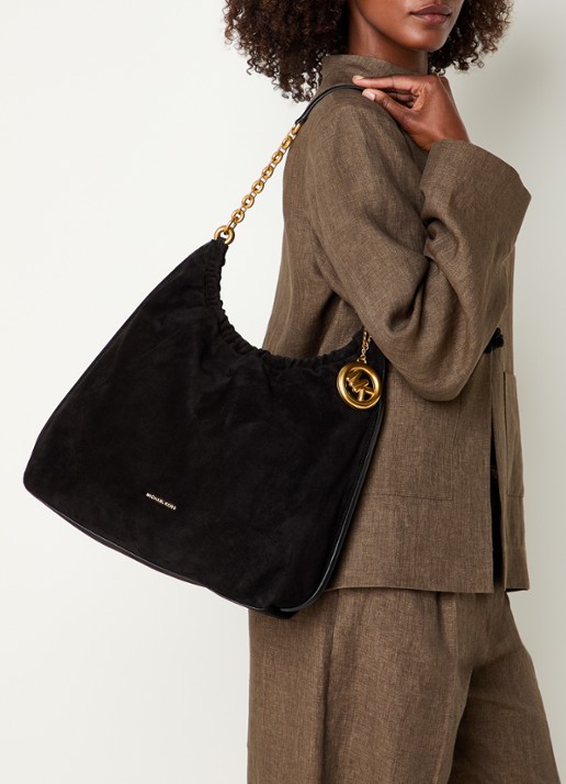 Michael Kors Indie schoudertas van suéde met kettingdetail  - voorkant 3 zwart