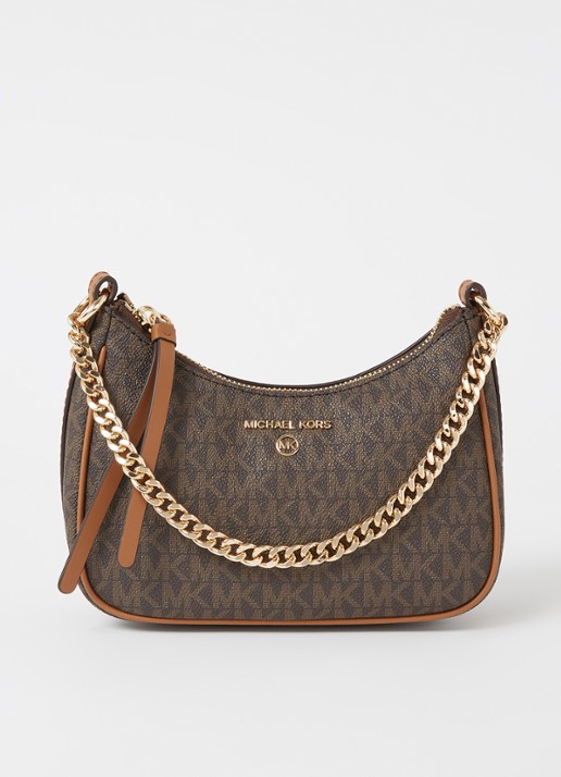Michael Kors Jet Set Small schoudertas met leren details  - voorkant donkerbruin