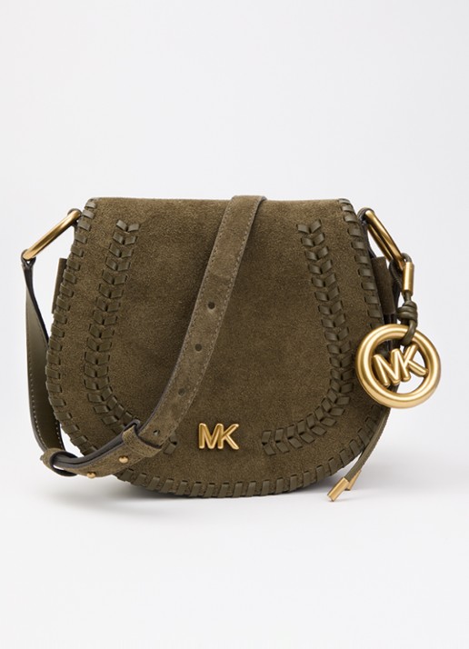 Michael Kors Josie crossbodytas van suède - voorkant khaki