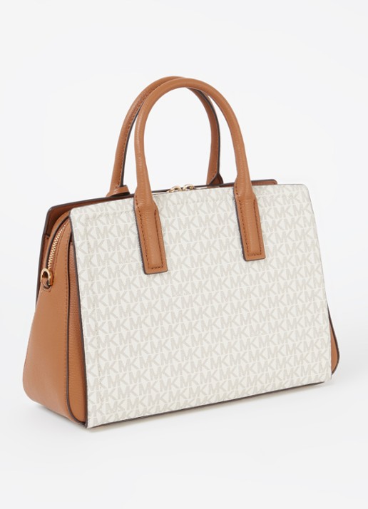 Michael Kors Laila handtas met logoprint en leren details - achterkant cognac