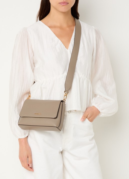 Michael Kors Nessa crossbodytas van leer met afneembare schouderriem - voorkant 3 lichtgrijs