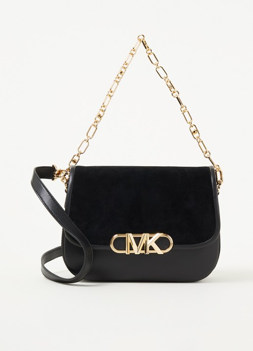 Michael Kors Parker crossbodytas van leer met suède details - voorkant 2 zwart