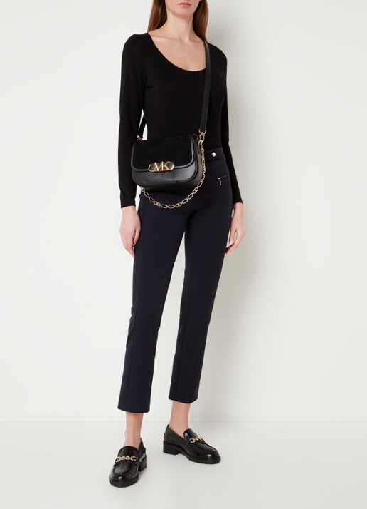 Michael Kors Parker crossbodytas van leer met suède details - voorkant 4 zwart