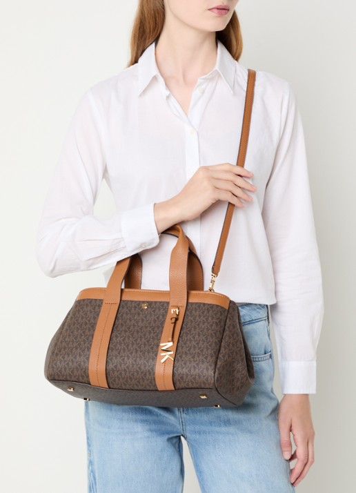 Michael Kors Romee handtas met logoprint en afneembare schouderriem - voorkant 6 bruin
