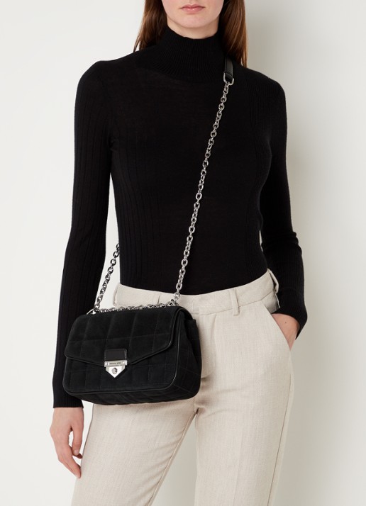 Michael Kors SoHo Large schoudertas met leren details - voorkant 3 zwart