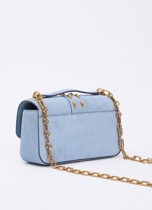 Michael Kors Tribeca schoudertas van leer met verstelbare schouderriem - achterkant lichtblauw