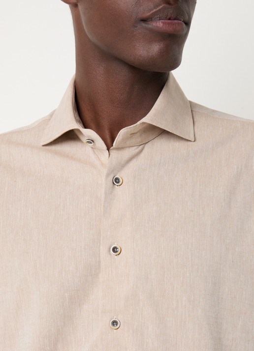 Michaelis Regular fit overhemd in linnenblend met gemêleerd dessin  - detail 2 beige