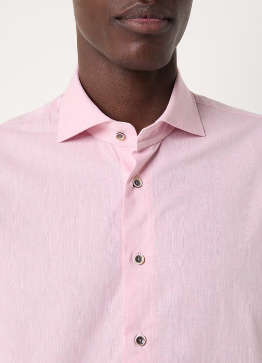Michaelis Regular fit overhemd in linnenblend met gemêleerd dessin  - detail 3 roze