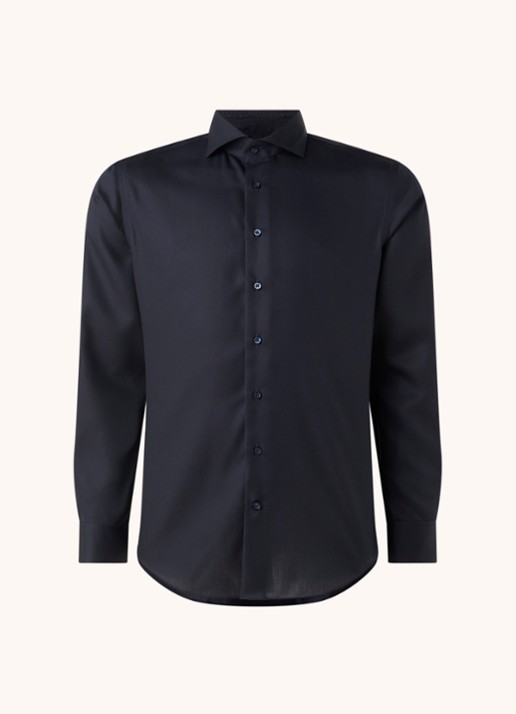 Michaelis Slim fit strijkvrij overhemd met cut away kraag   - detail donkerblauw