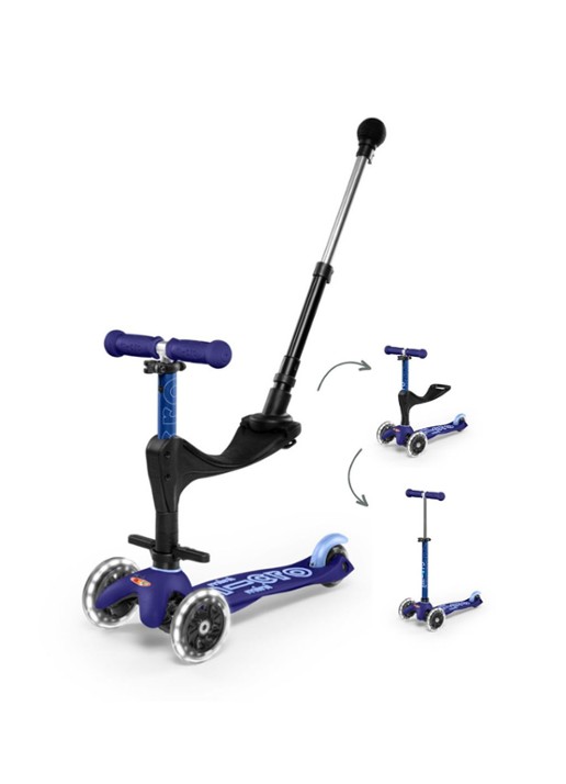 Micro Step Mini Micro Deluxe 3-in-1 Push step met LED-verlichting  - voorkant blauw