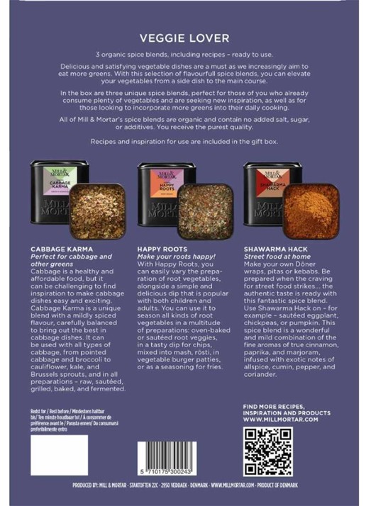 Mill & Mortar Veggie Lover kruidenmix in geschenkverpakking  - achterkant paars