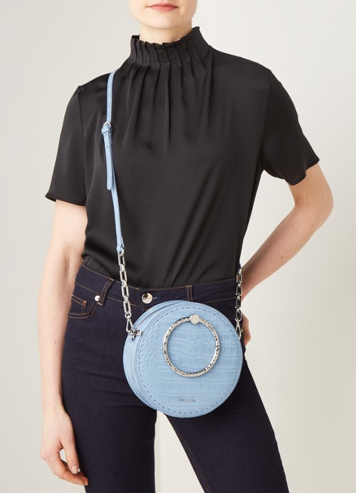 Millah crossbodytas van leer met crocostructuur - voorkant 5 blauw
