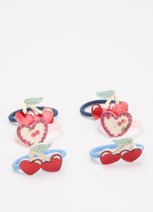 Mimi & Lula Cherries haarelastiekjes in 6-pack - voorkant 2 rood