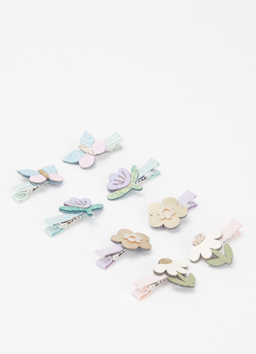 Mimi & Lula Flower Garden haarclip in set van 8 - detail multicolor