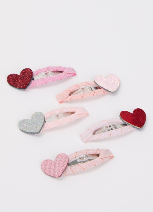 Mimi & Lula Heart Mini haarclip in set van 5 - voorkant 2 roze