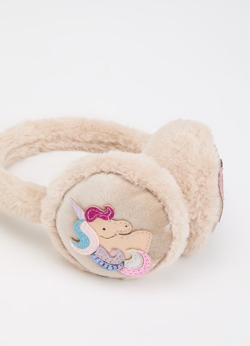 Mimi & Lula Magical Unicorn oorwarmers van imitatiebont - detail beige