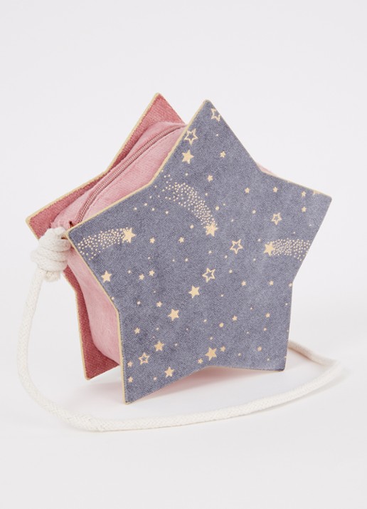 Mimi & Lula Sparkly Glitter Star crossbodytas van fluweel met glitter - achterkant roze